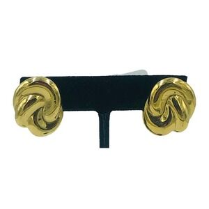 Trifari 80's Designer Signed Pierced Earrings Pierced Gold Tone Circle Knot